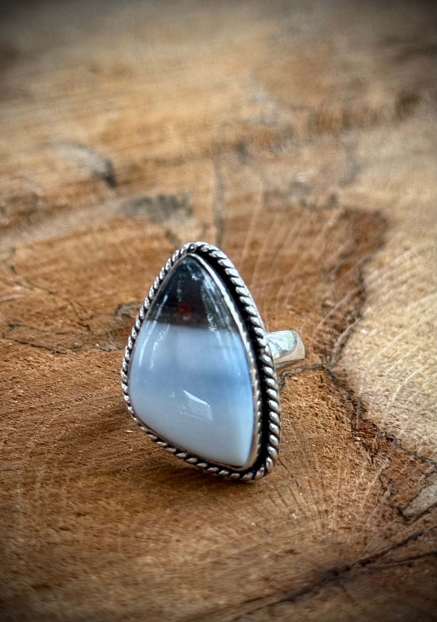 Geometric Blue Owyhee Opal Ring