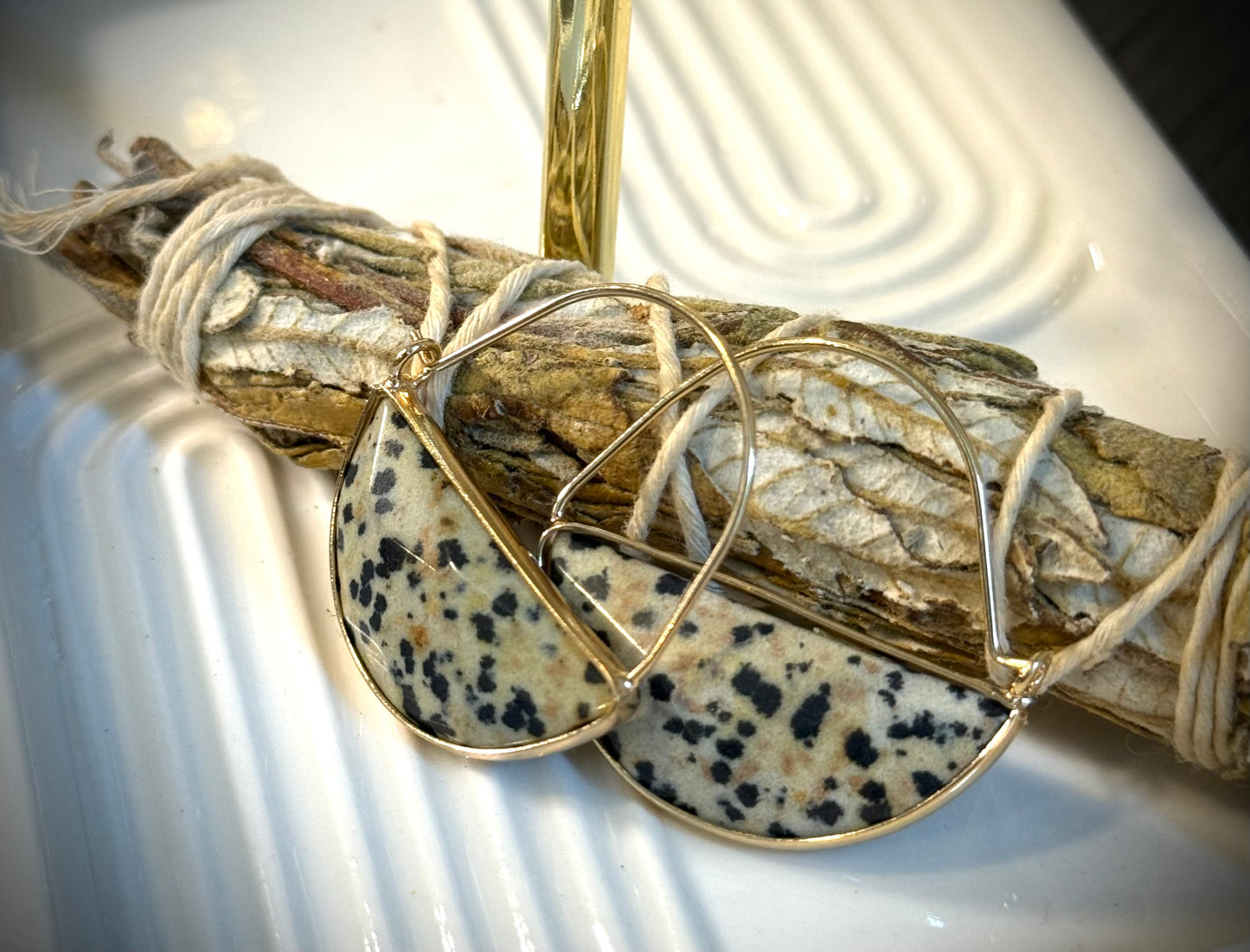 Dalmation Jasper Gold Hoop Earrings