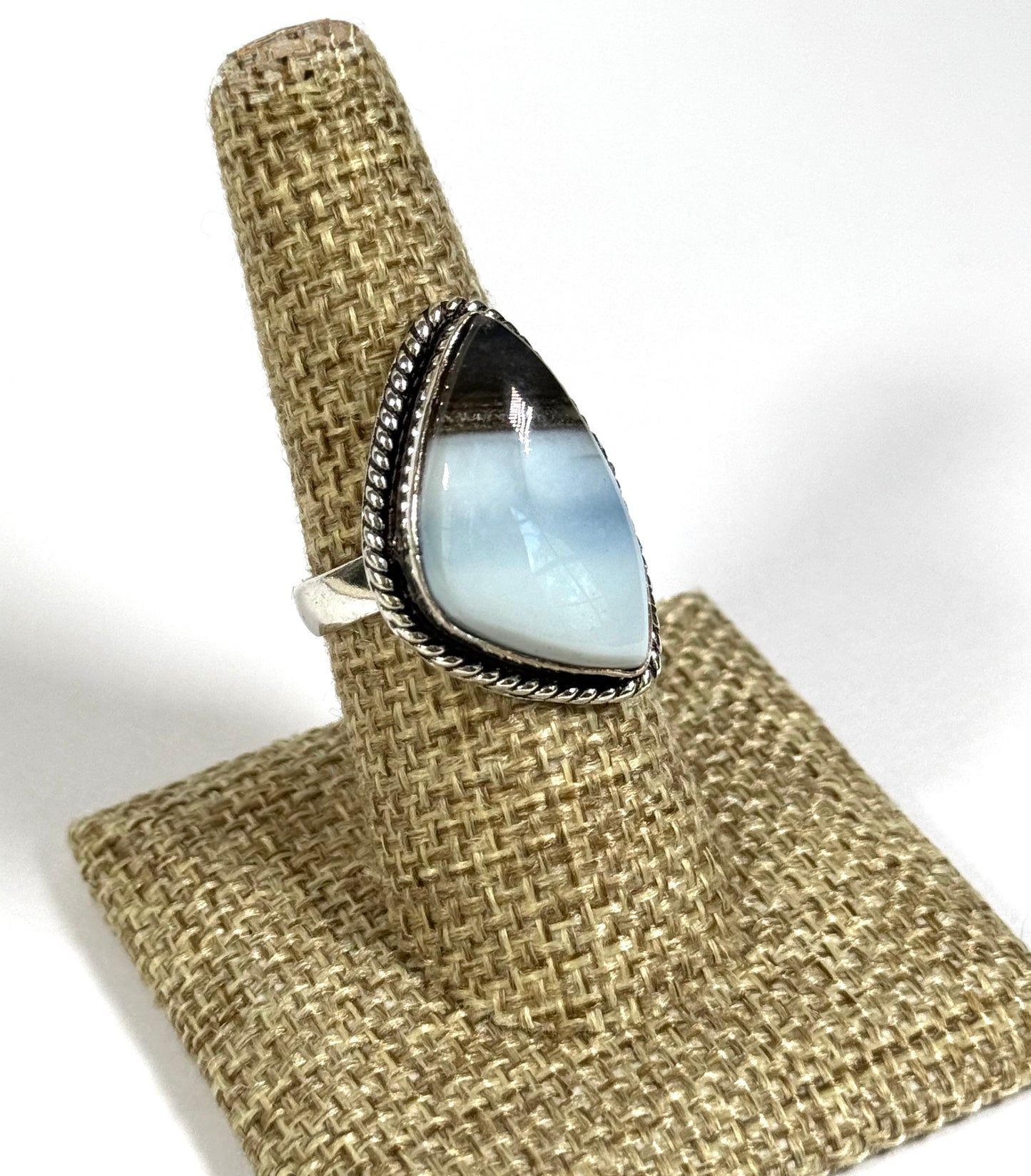Geometric Blue Owyhee Opal Ring