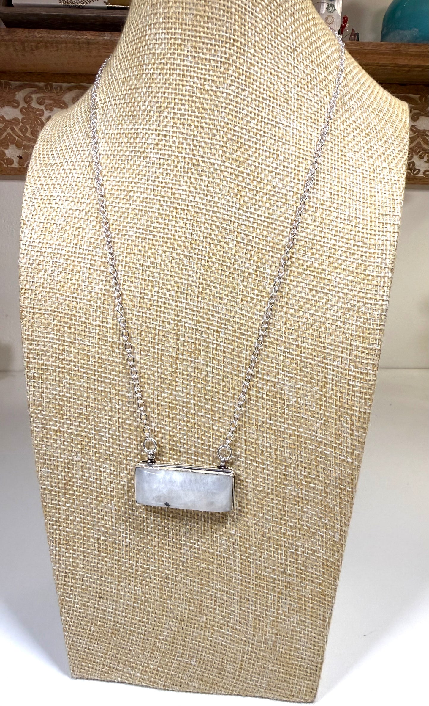 Rainbow moonstone necklace 925 silver plated