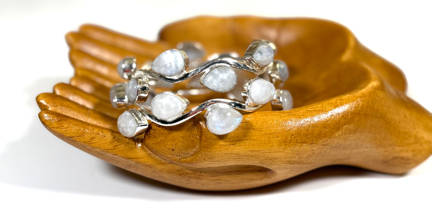 Stackable Rainbow Moonstone 925 sterling silver bracelet