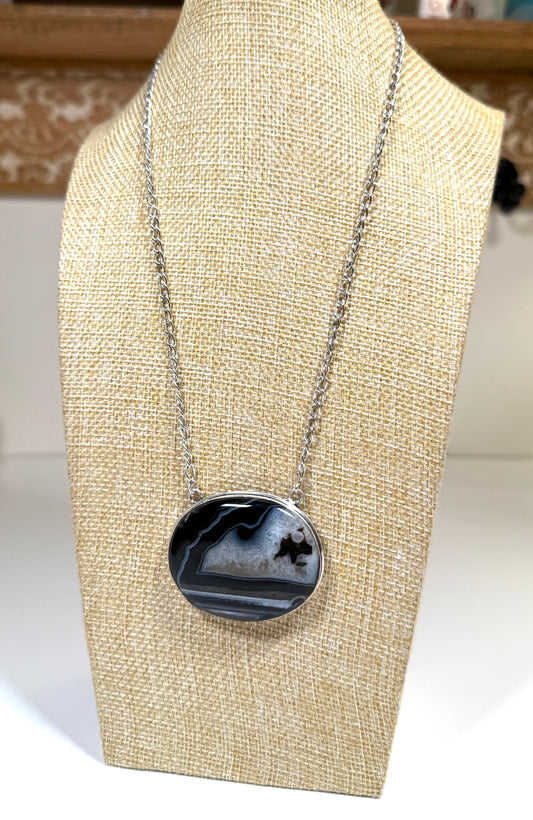 Botswana agate necklace 925 silver plated