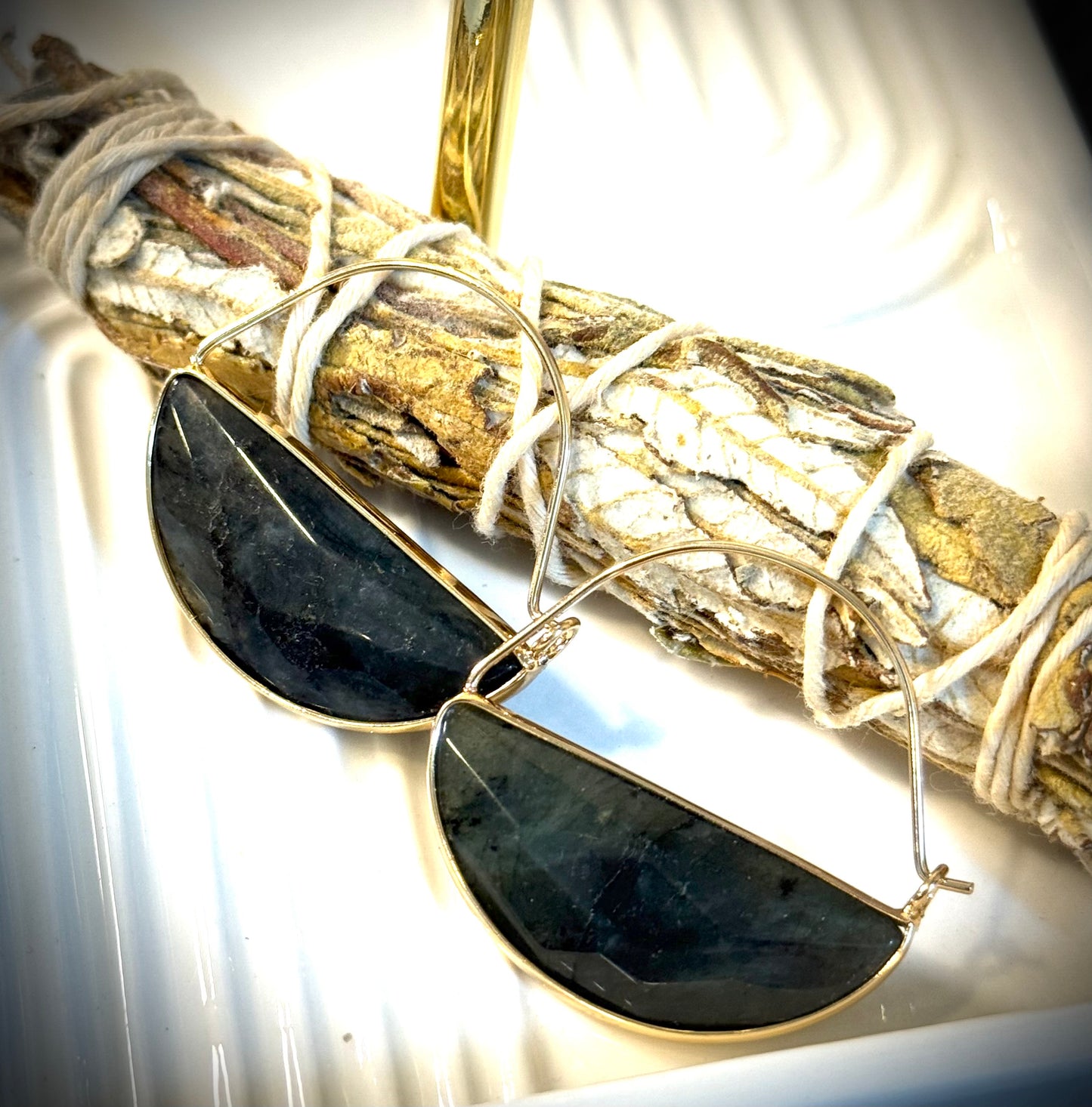 Labradorite Gold Hoop Earrings