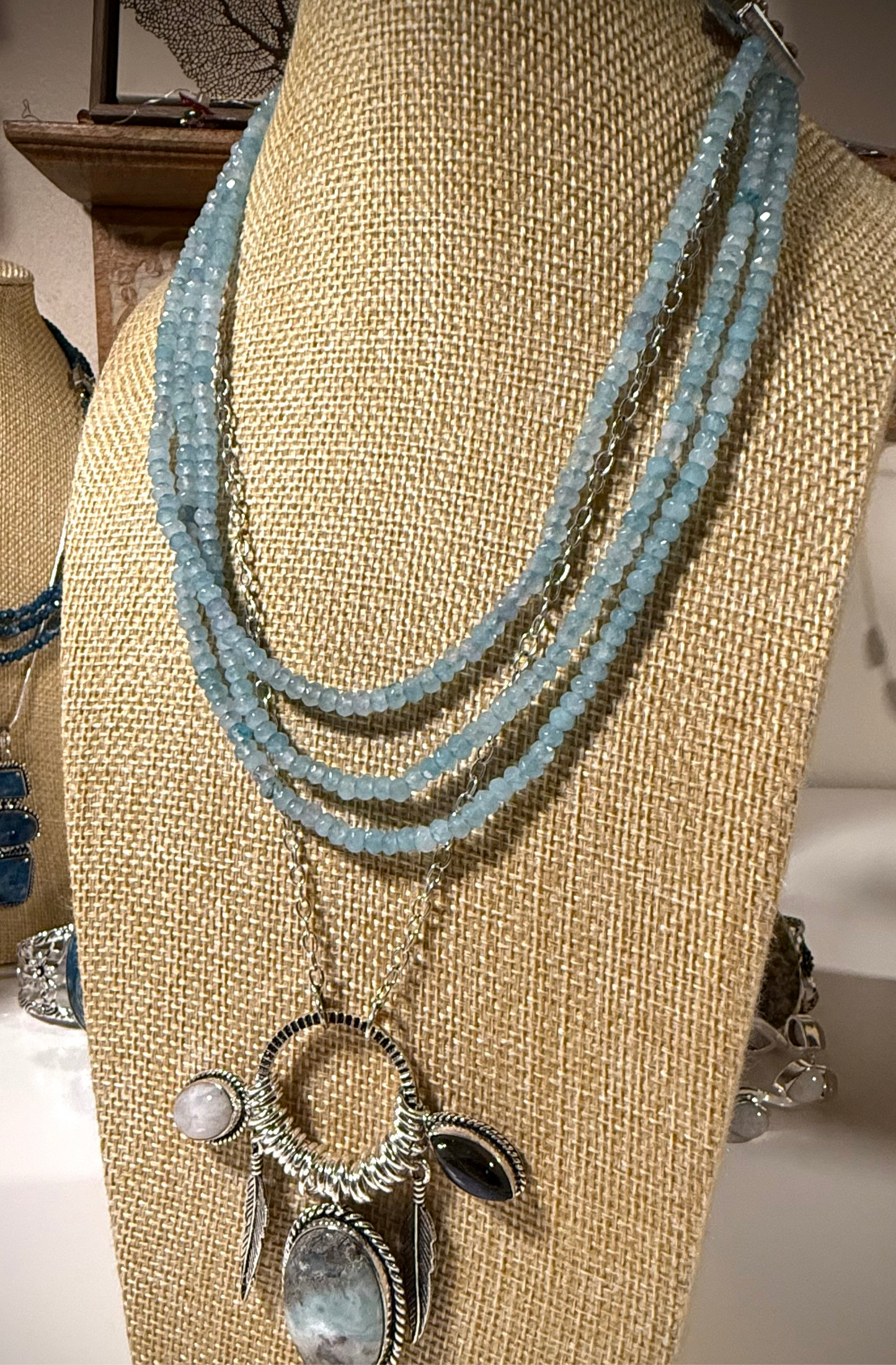 Aquamarine Beaded Triple Necklace