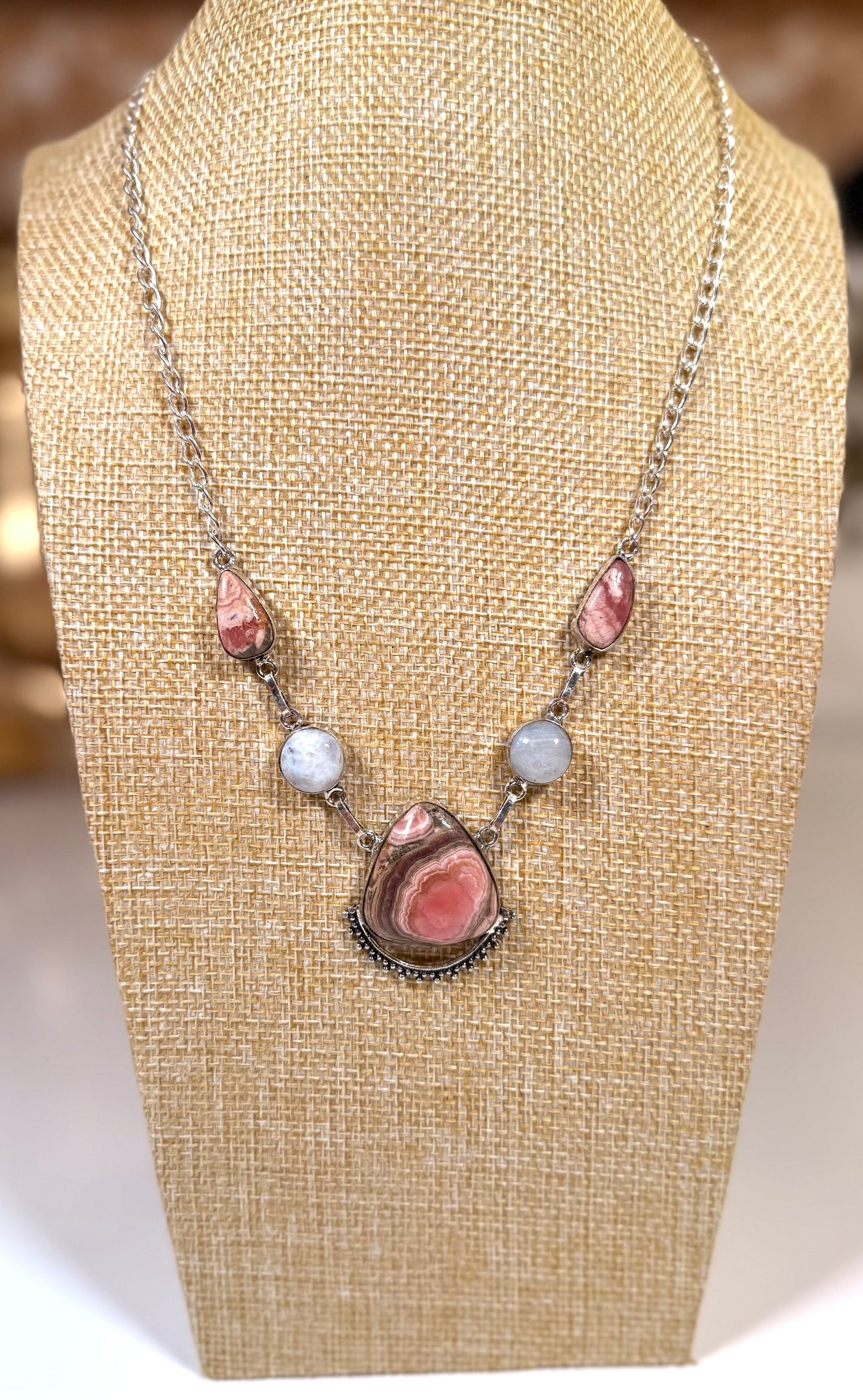 Rhodochrosite Necklace 925 silver plated