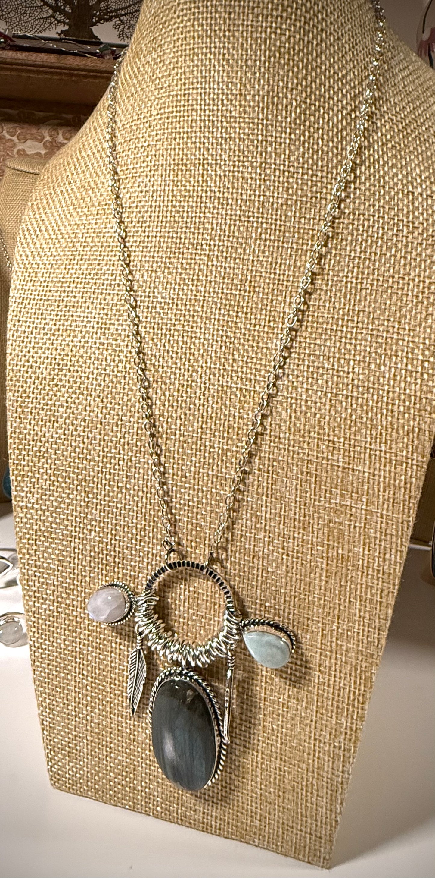Labradorite Multi-Gemstone Feather Necklace