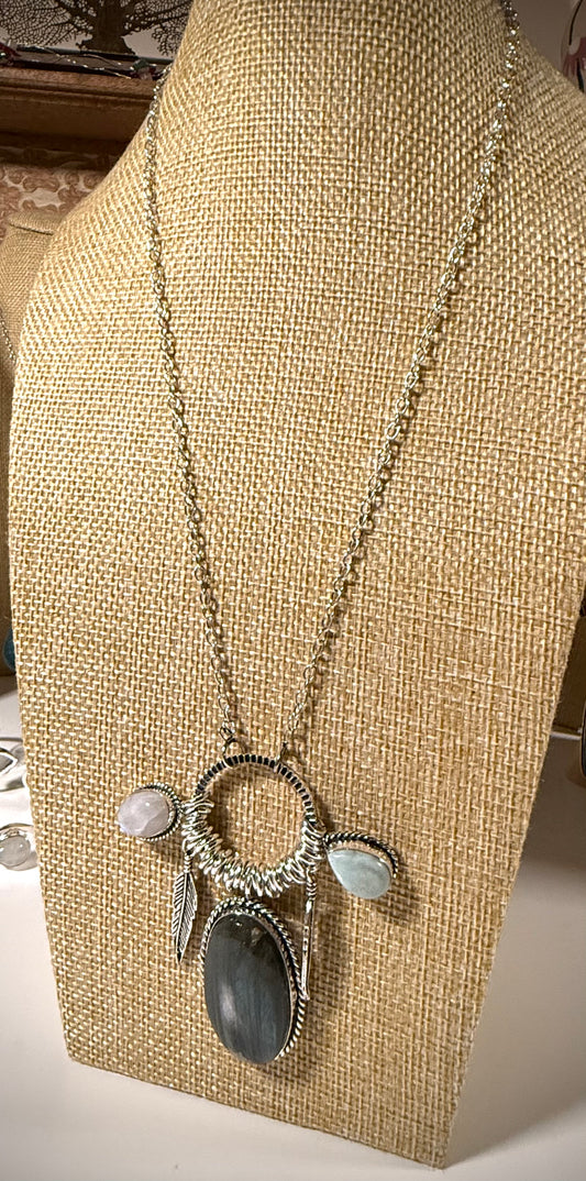 Labradorite Multi-Gemstone Feather Necklace
