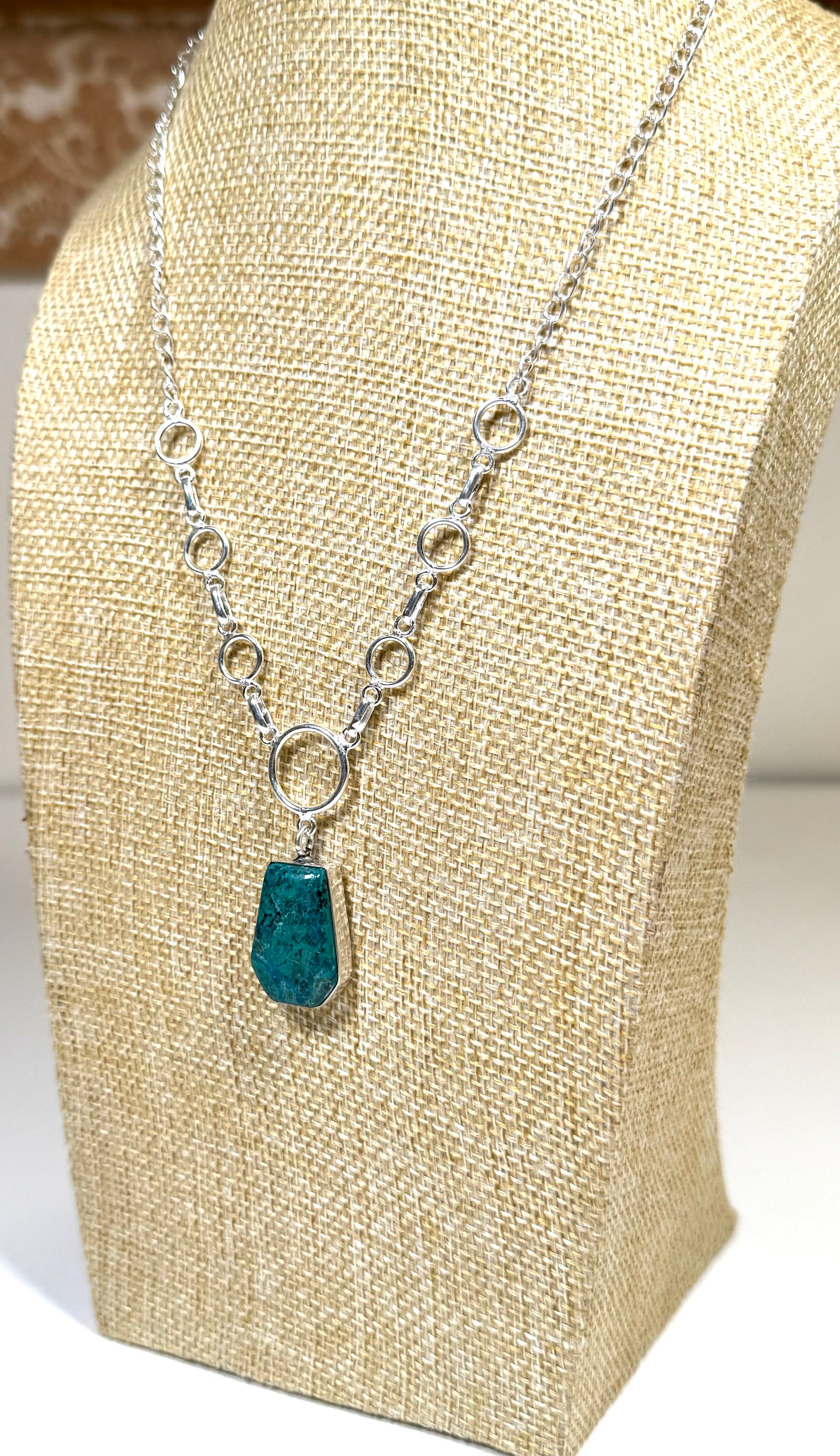 Chrysocolla necklace 925 silver plated