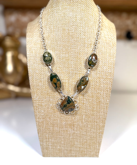 Ocean Jasper 925 sterling silver plated necklace