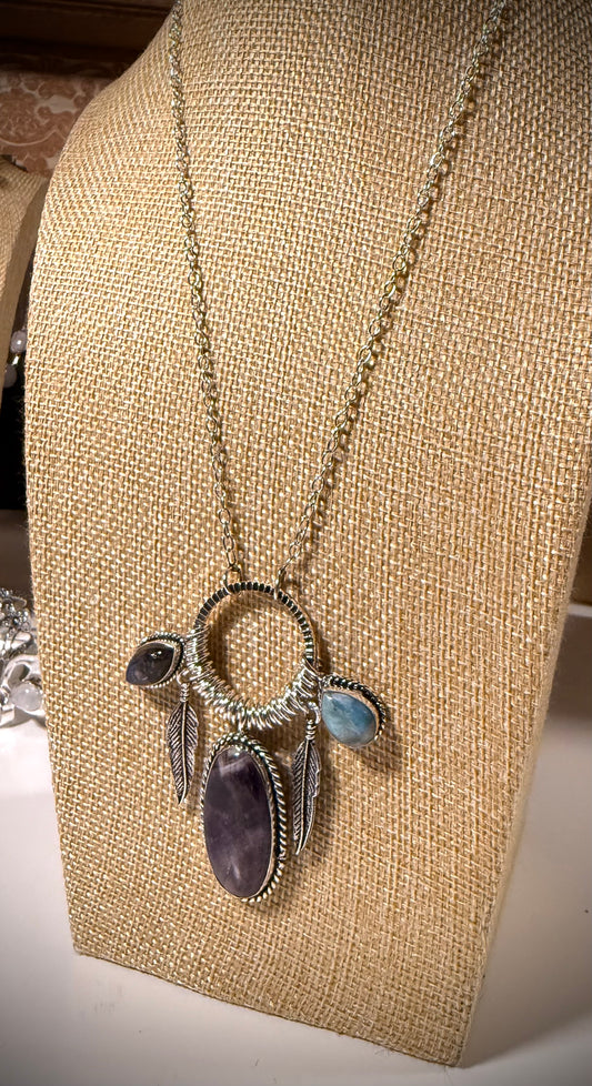 Amethyst Multi-Gemstone Feather Necklace