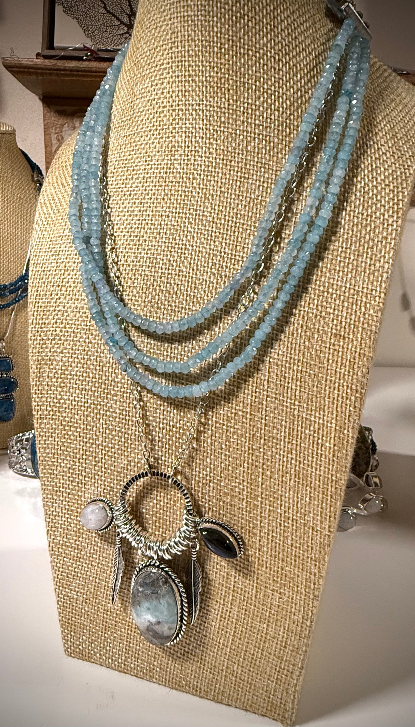 Larimar Feather Multi-Gemstone Necklace