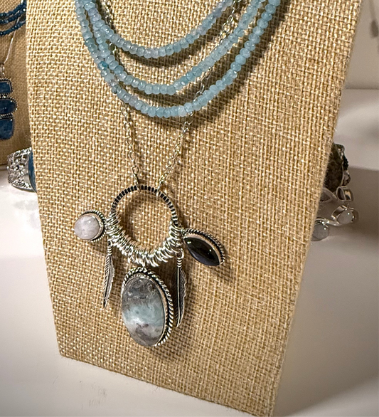 Larimar Feather Multi-Gemstone Necklace