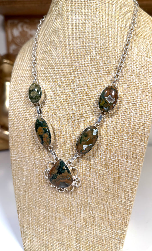 Ocean Jasper 925 sterling silver plated necklace