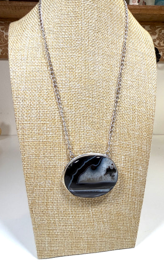 Botswana agate necklace 925 silver plated
