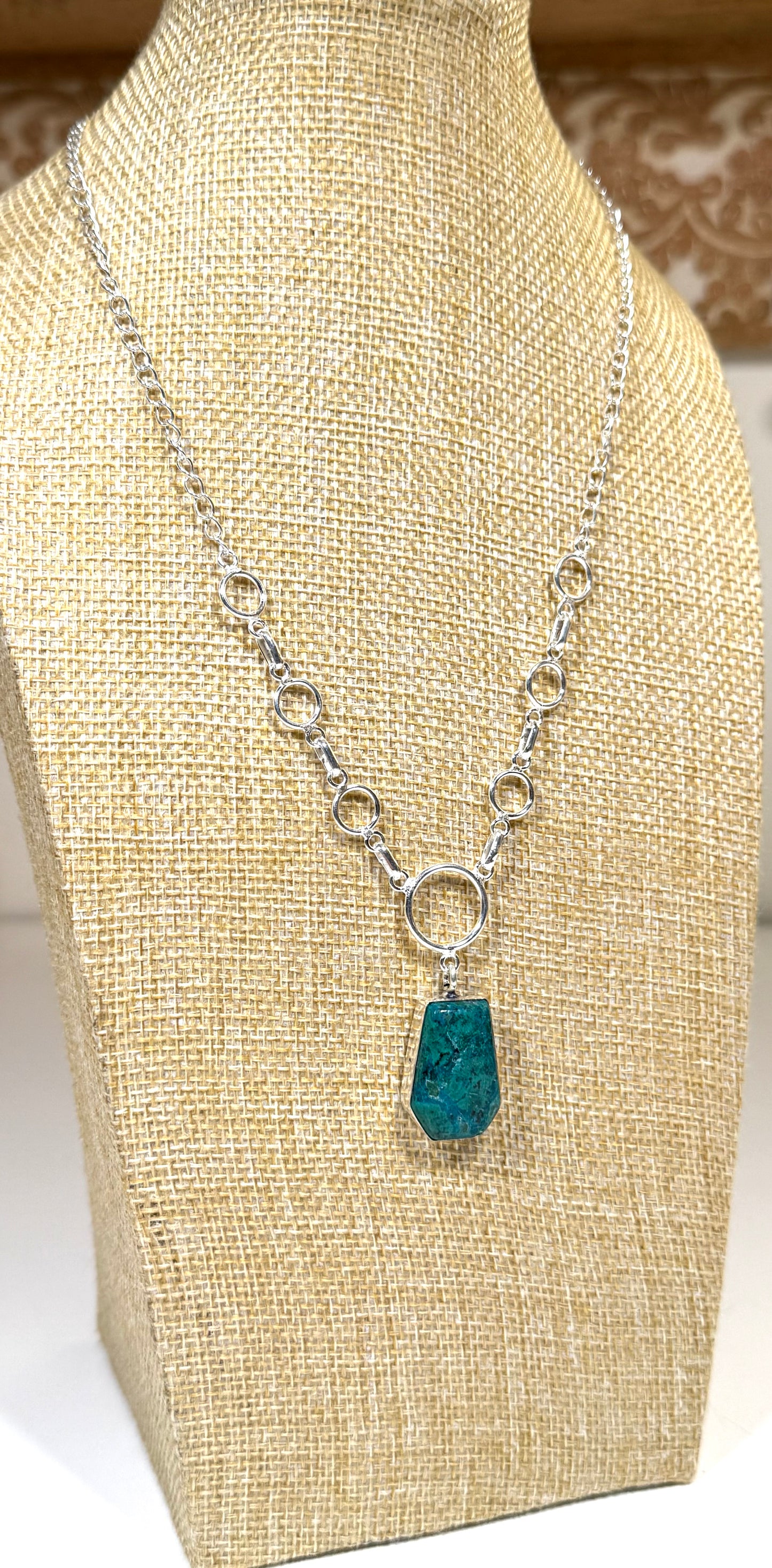 Chrysocolla necklace 925 silver plated