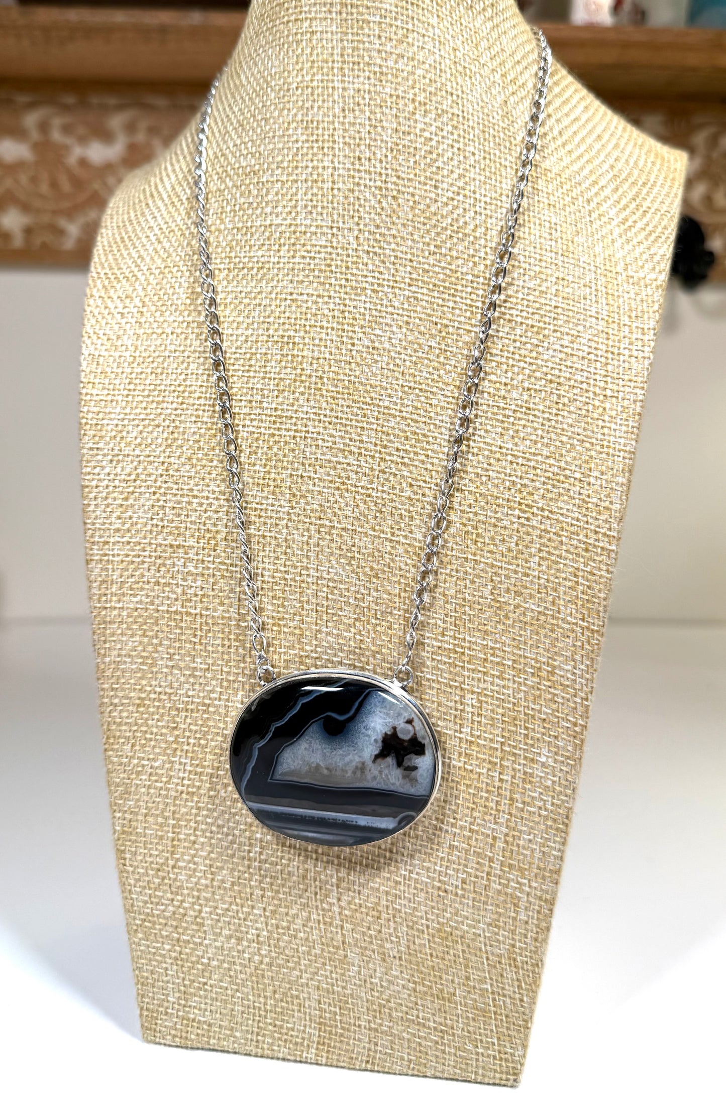 Botswana agate necklace 925 silver plated
