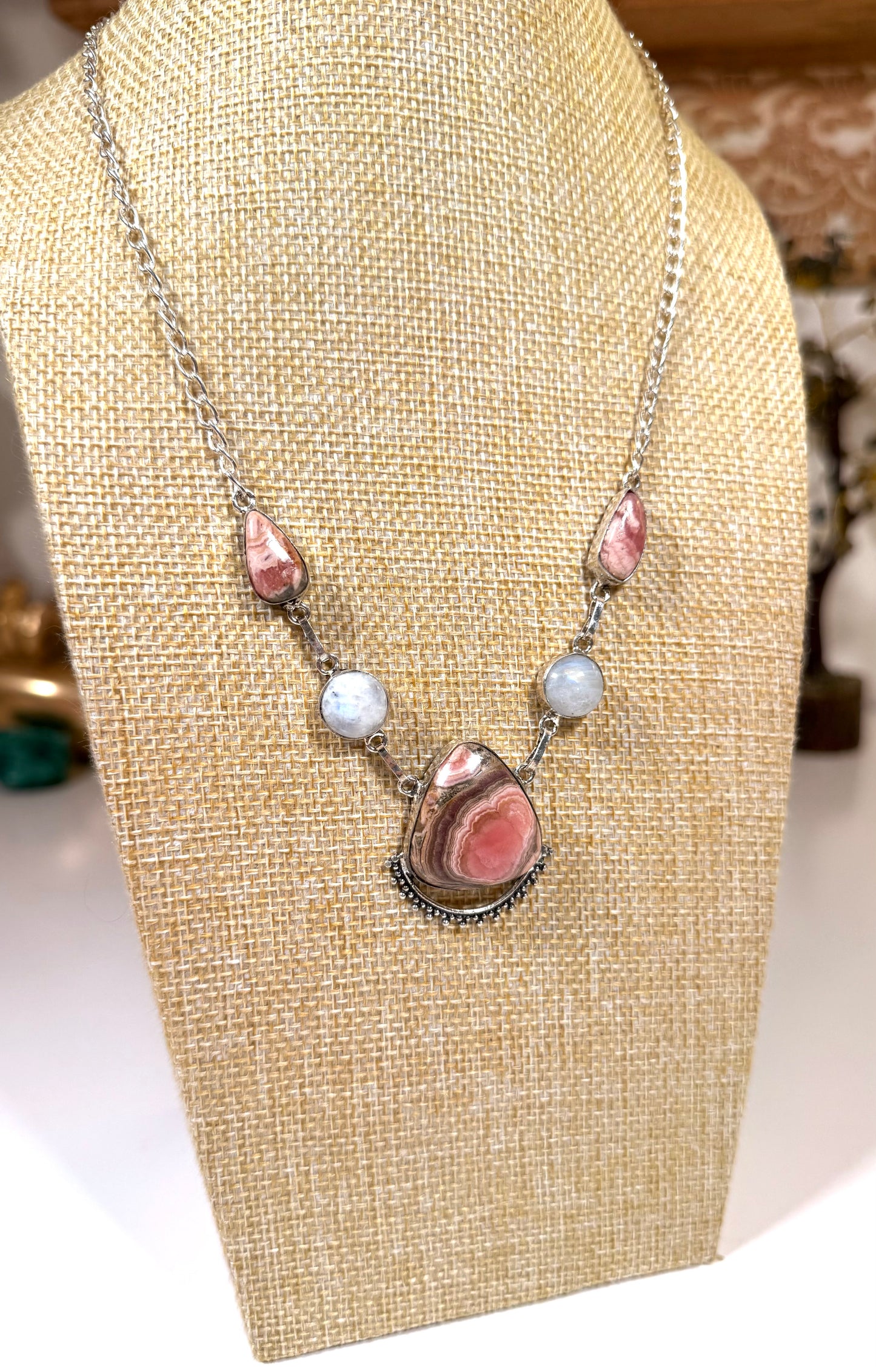 Rhodochrosite Necklace 925 silver plated