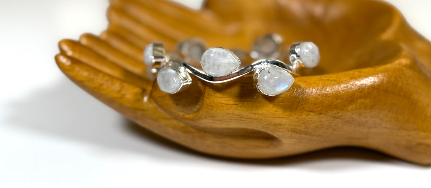 Stackable Rainbow Moonstone 925 sterling silver bracelet