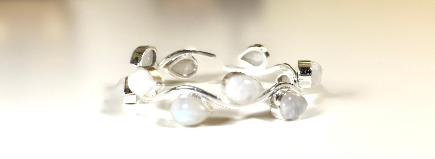 Stackable Rainbow Moonstone 925 sterling silver bracelet