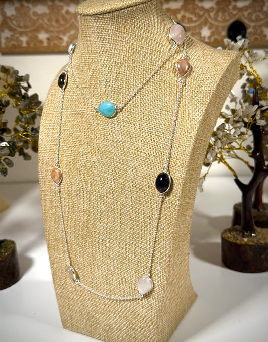 Multi-Stone 36” sterling silver necklace
